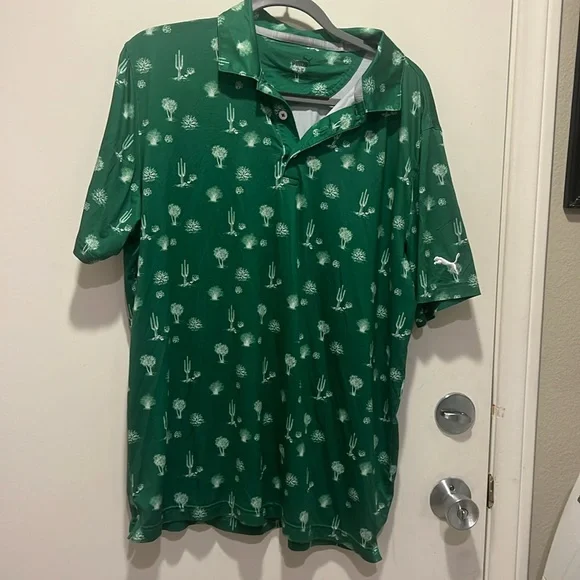 Puma | Shirts | Mens Puma Golf Shirt Green With Cactus Plants Size L |  Poshmark